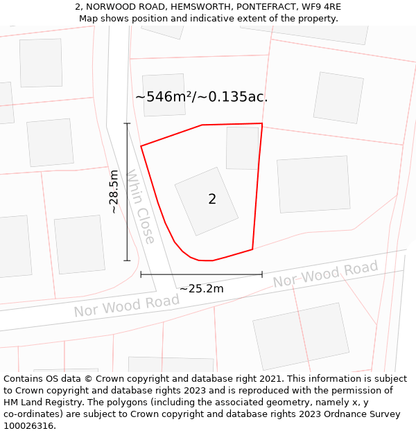 2, NORWOOD ROAD, HEMSWORTH, PONTEFRACT, WF9 4RE: Plot and title map