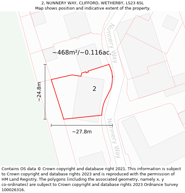 2, NUNNERY WAY, CLIFFORD, WETHERBY, LS23 6SL: Plot and title map