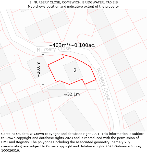 2, NURSERY CLOSE, COMBWICH, BRIDGWATER, TA5 2JB: Plot and title map