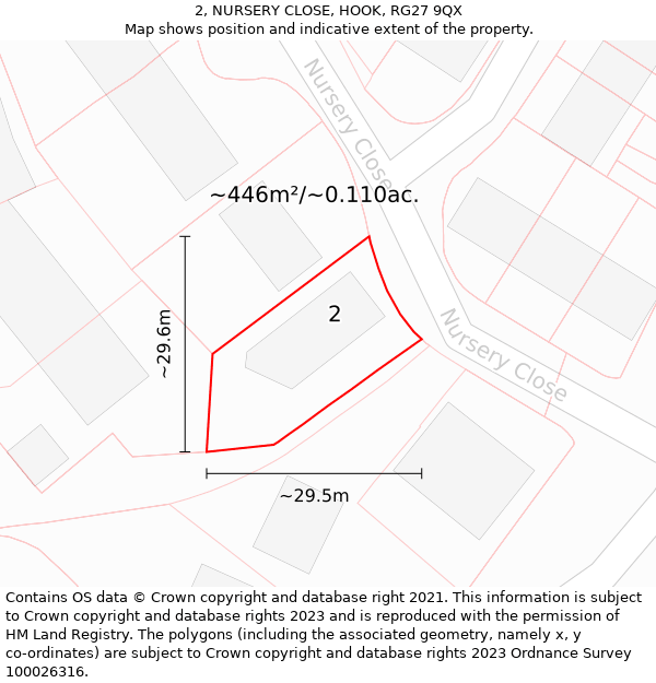 2, NURSERY CLOSE, HOOK, RG27 9QX: Plot and title map