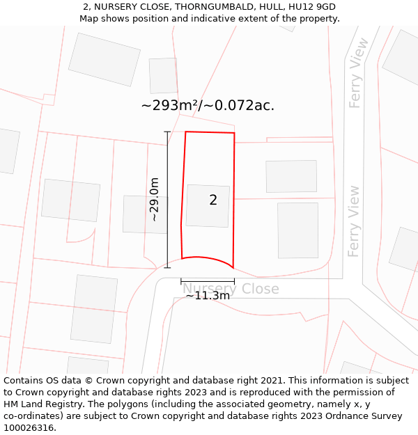 2, NURSERY CLOSE, THORNGUMBALD, HULL, HU12 9GD: Plot and title map