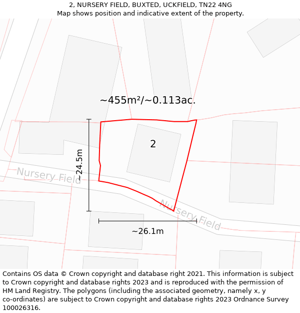 2, NURSERY FIELD, BUXTED, UCKFIELD, TN22 4NG: Plot and title map