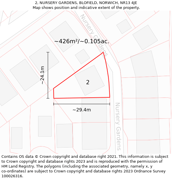 2, NURSERY GARDENS, BLOFIELD, NORWICH, NR13 4JE: Plot and title map