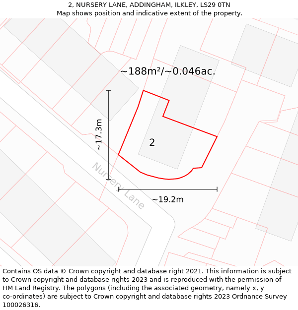 2, NURSERY LANE, ADDINGHAM, ILKLEY, LS29 0TN: Plot and title map