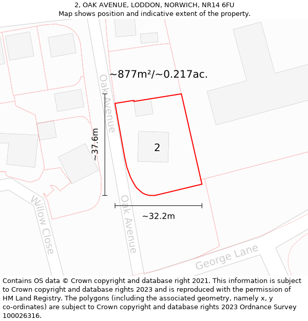 2, OAK AVENUE, LODDON, NORWICH, NR14 6FU: Plot and title map