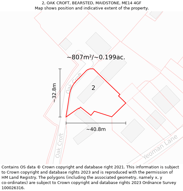 2, OAK CROFT, BEARSTED, MAIDSTONE, ME14 4GF: Plot and title map