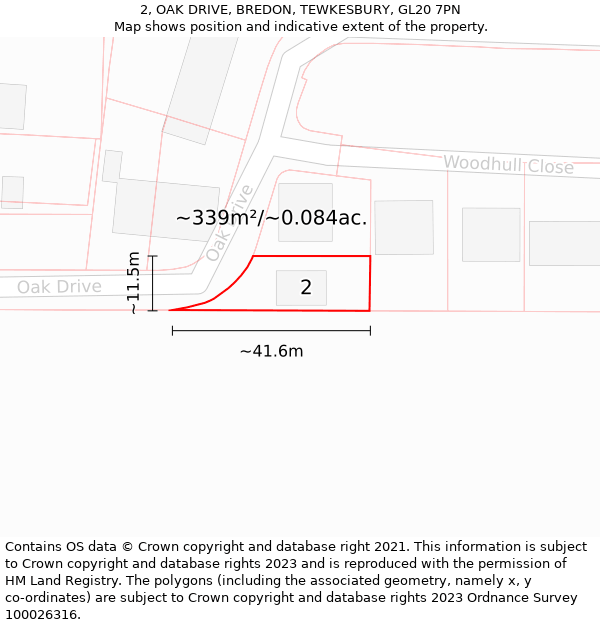 2, OAK DRIVE, BREDON, TEWKESBURY, GL20 7PN: Plot and title map