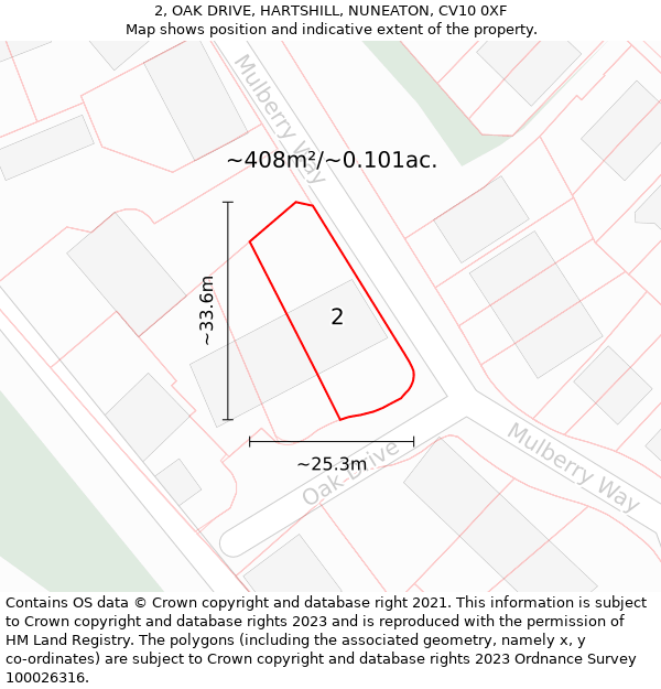 2, OAK DRIVE, HARTSHILL, NUNEATON, CV10 0XF: Plot and title map