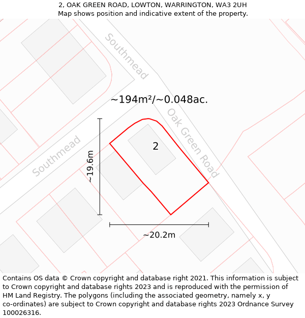 2, OAK GREEN ROAD, LOWTON, WARRINGTON, WA3 2UH: Plot and title map