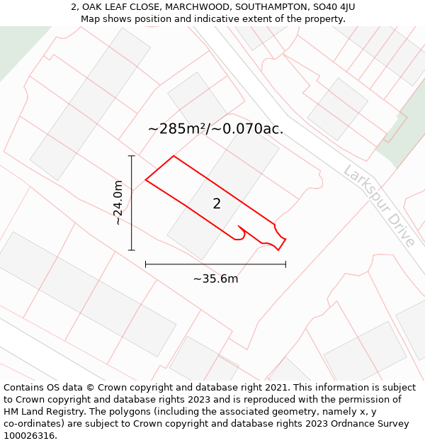 2, OAK LEAF CLOSE, MARCHWOOD, SOUTHAMPTON, SO40 4JU: Plot and title map