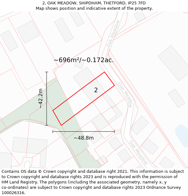 2, OAK MEADOW, SHIPDHAM, THETFORD, IP25 7FD: Plot and title map