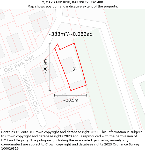 2, OAK PARK RISE, BARNSLEY, S70 4PB: Plot and title map