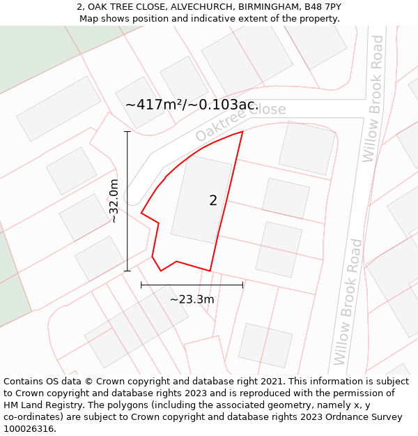 2, OAK TREE CLOSE, ALVECHURCH, BIRMINGHAM, B48 7PY: Plot and title map