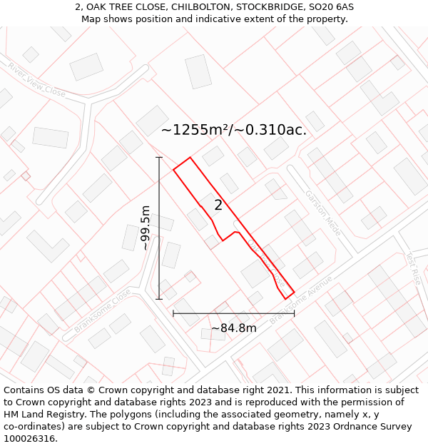 2, OAK TREE CLOSE, CHILBOLTON, STOCKBRIDGE, SO20 6AS: Plot and title map