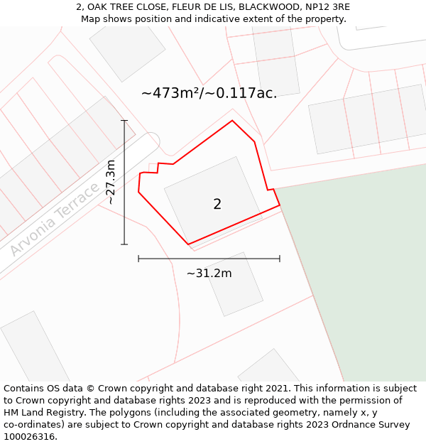 2, OAK TREE CLOSE, FLEUR DE LIS, BLACKWOOD, NP12 3RE: Plot and title map