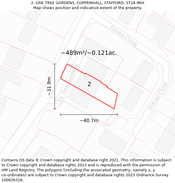 2, OAK TREE GARDENS, COPPENHALL, STAFFORD, ST18 9NX: Plot and title map