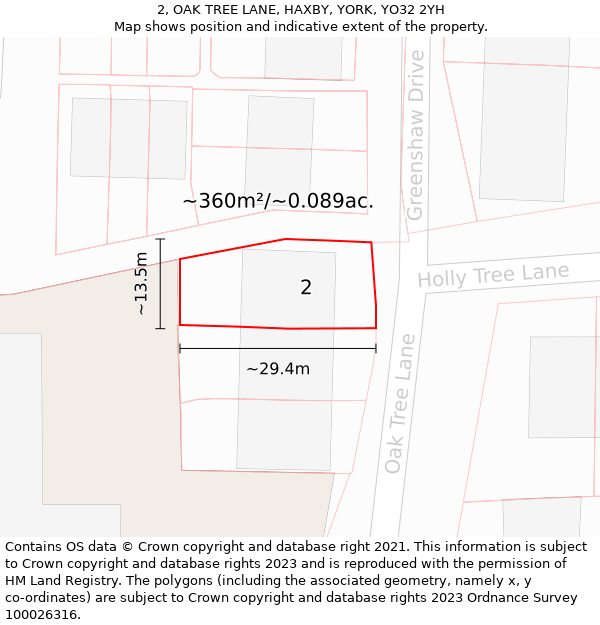 2, OAK TREE LANE, HAXBY, YORK, YO32 2YH: Plot and title map