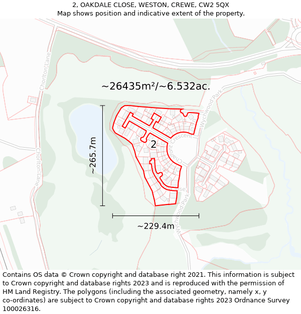 2, OAKDALE CLOSE, WESTON, CREWE, CW2 5QX: Plot and title map