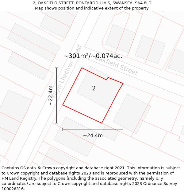 2, OAKFIELD STREET, PONTARDDULAIS, SWANSEA, SA4 8LD: Plot and title map