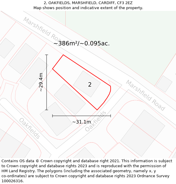 2, OAKFIELDS, MARSHFIELD, CARDIFF, CF3 2EZ: Plot and title map