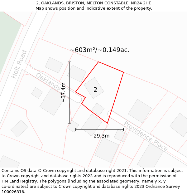 2, OAKLANDS, BRISTON, MELTON CONSTABLE, NR24 2HE: Plot and title map