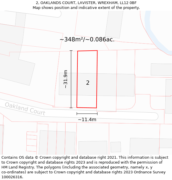 2, OAKLANDS COURT, LAVISTER, WREXHAM, LL12 0BF: Plot and title map