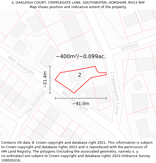 2, OAKLEIGH COURT, CRIPPLEGATE LANE, SOUTHWATER, HORSHAM, RH13 9HF: Plot and title map