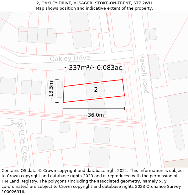 2, OAKLEY DRIVE, ALSAGER, STOKE-ON-TRENT, ST7 2WH: Plot and title map