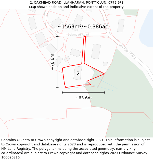 2, OAKMEAD ROAD, LLANHARAN, PONTYCLUN, CF72 9FB: Plot and title map