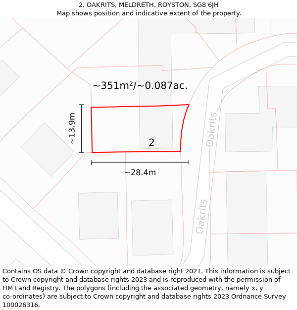 2, OAKRITS, MELDRETH, ROYSTON, SG8 6JH: Plot and title map