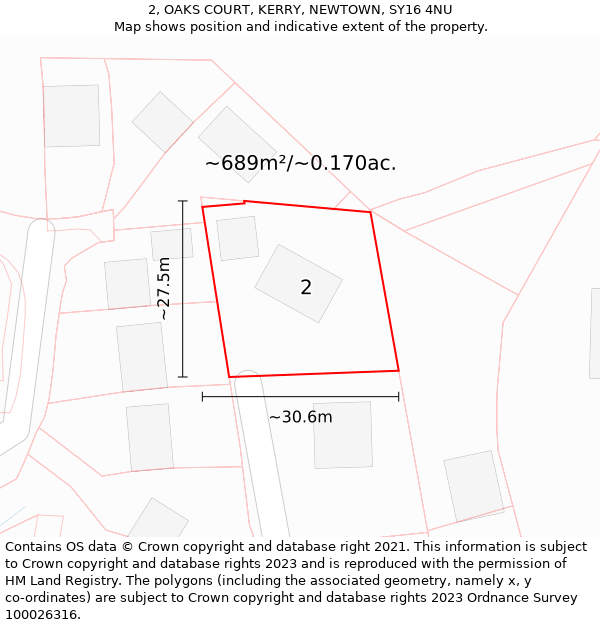 2, OAKS COURT, KERRY, NEWTOWN, SY16 4NU: Plot and title map