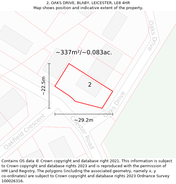 2, OAKS DRIVE, BLABY, LEICESTER, LE8 4HR: Plot and title map