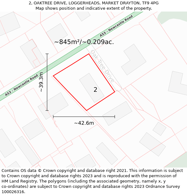 2, OAKTREE DRIVE, LOGGERHEADS, MARKET DRAYTON, TF9 4PG: Plot and title map