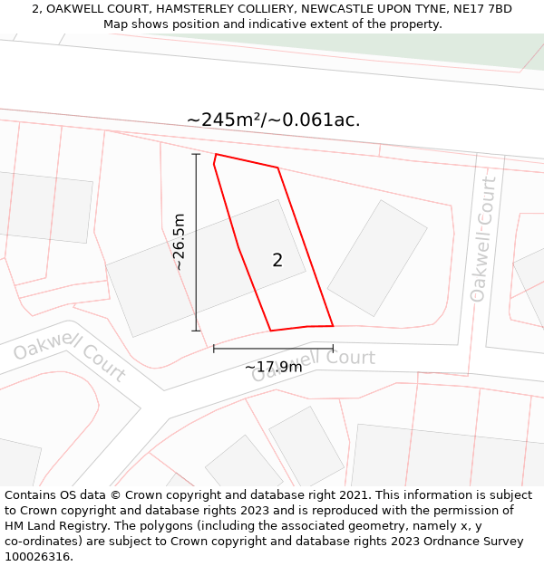 2, OAKWELL COURT, HAMSTERLEY COLLIERY, NEWCASTLE UPON TYNE, NE17 7BD: Plot and title map