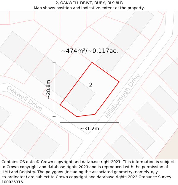 2, OAKWELL DRIVE, BURY, BL9 8LB: Plot and title map