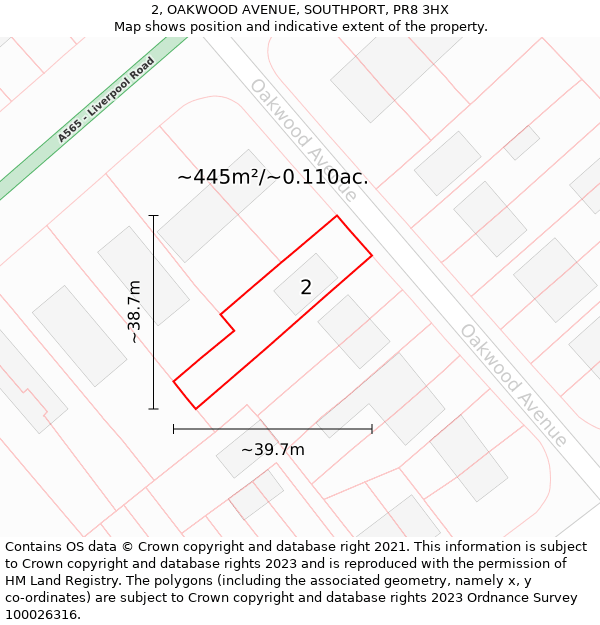 2, OAKWOOD AVENUE, SOUTHPORT, PR8 3HX: Plot and title map