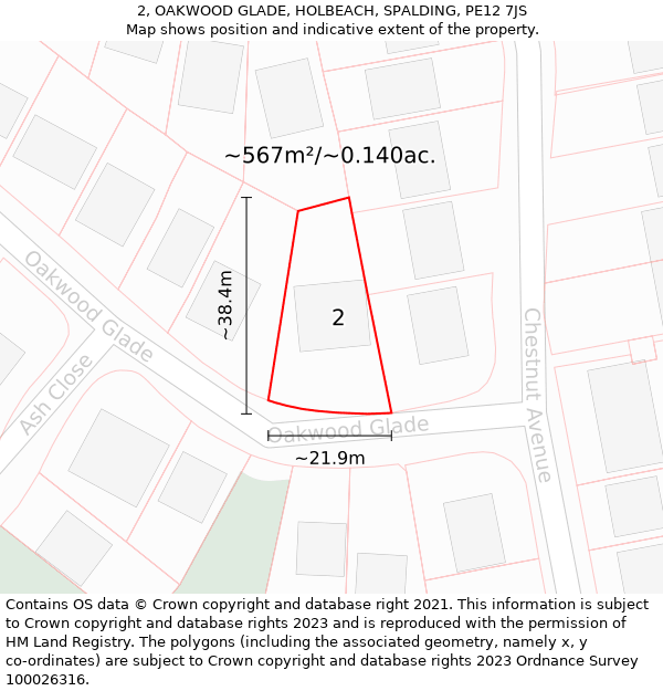 2, OAKWOOD GLADE, HOLBEACH, SPALDING, PE12 7JS: Plot and title map