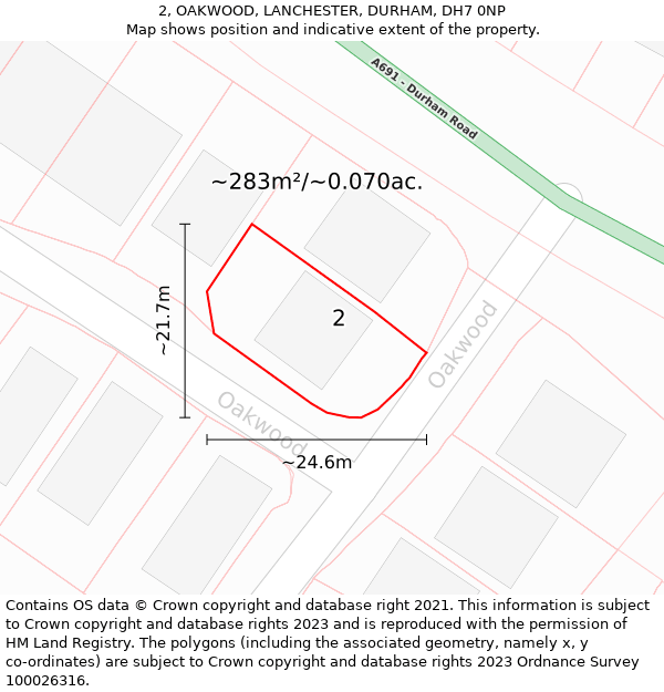 2, OAKWOOD, LANCHESTER, DURHAM, DH7 0NP: Plot and title map