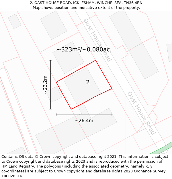 2, OAST HOUSE ROAD, ICKLESHAM, WINCHELSEA, TN36 4BN: Plot and title map