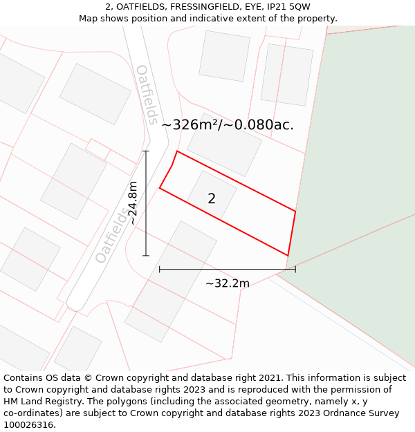 2, OATFIELDS, FRESSINGFIELD, EYE, IP21 5QW: Plot and title map