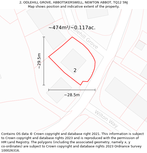 2, ODLEHILL GROVE, ABBOTSKERSWELL, NEWTON ABBOT, TQ12 5NJ: Plot and title map