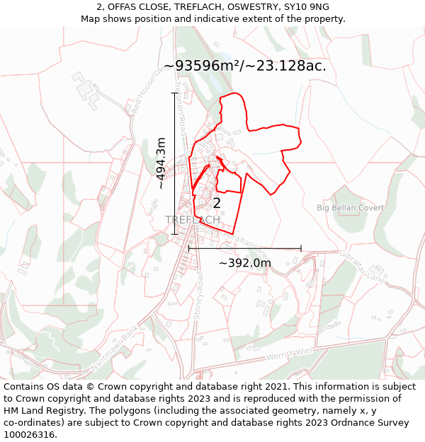 2, OFFAS CLOSE, TREFLACH, OSWESTRY, SY10 9NG: Plot and title map