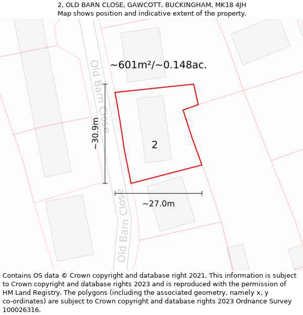 2, OLD BARN CLOSE, GAWCOTT, BUCKINGHAM, MK18 4JH: Plot and title map