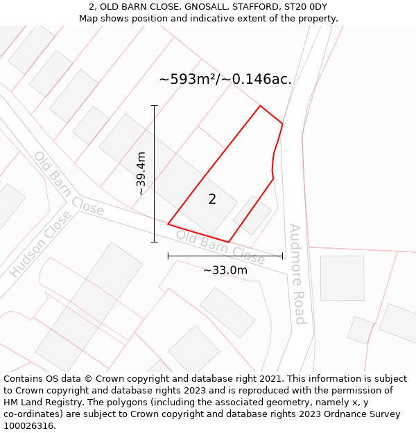 2, OLD BARN CLOSE, GNOSALL, STAFFORD, ST20 0DY: Plot and title map
