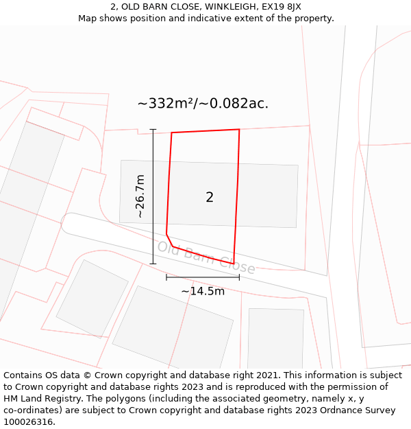 2, OLD BARN CLOSE, WINKLEIGH, EX19 8JX: Plot and title map