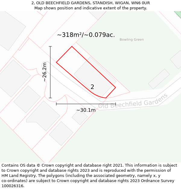 2, OLD BEECHFIELD GARDENS, STANDISH, WIGAN, WN6 0UR: Plot and title map
