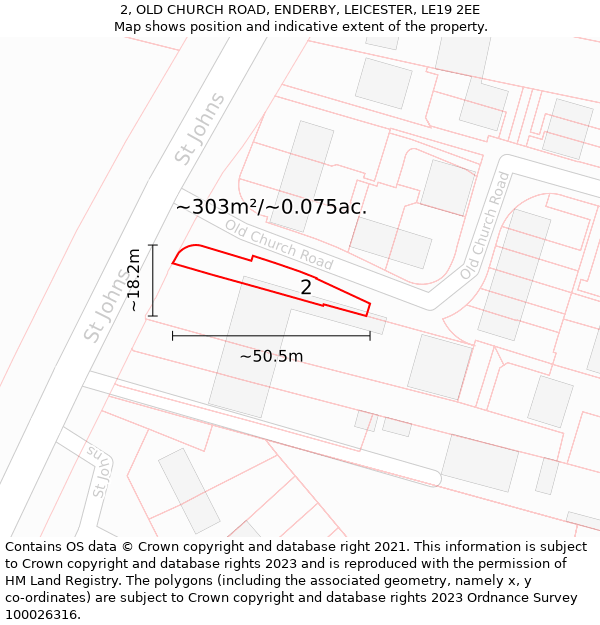 2, OLD CHURCH ROAD, ENDERBY, LEICESTER, LE19 2EE: Plot and title map