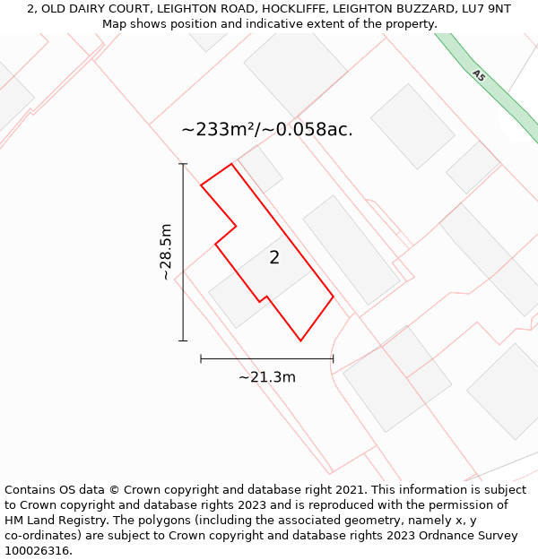 2, OLD DAIRY COURT, LEIGHTON ROAD, HOCKLIFFE, LEIGHTON BUZZARD, LU7 9NT: Plot and title map