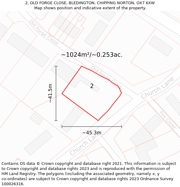 2, OLD FORGE CLOSE, BLEDINGTON, CHIPPING NORTON, OX7 6XW: Plot and title map