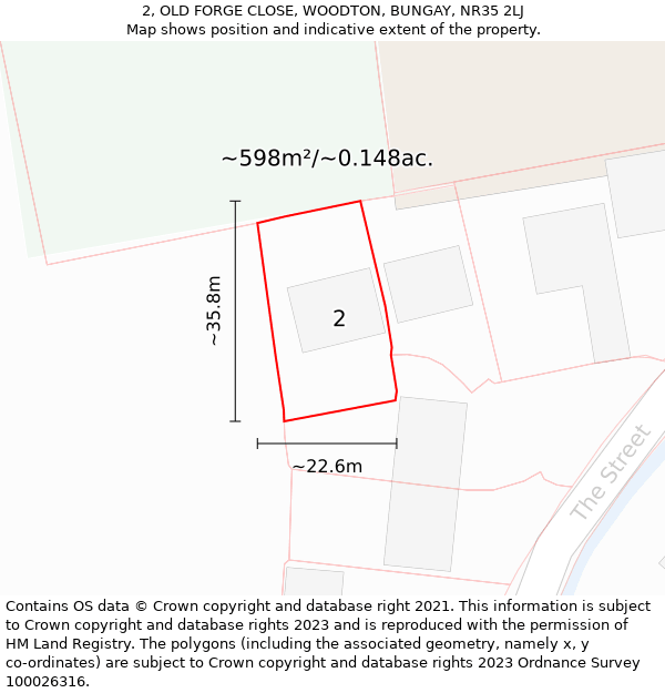 2, OLD FORGE CLOSE, WOODTON, BUNGAY, NR35 2LJ: Plot and title map